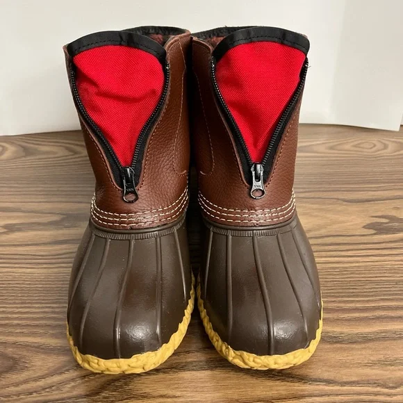 LL Bean Brown Leather 7" Front Zip Fleece Lined Insulated Duck Boots Women sz 9 - Picture 10 of 12